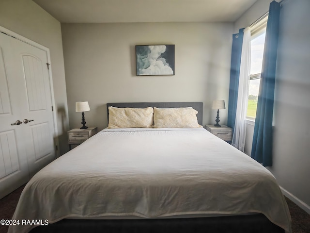 carpeted bedroom featuring a closet