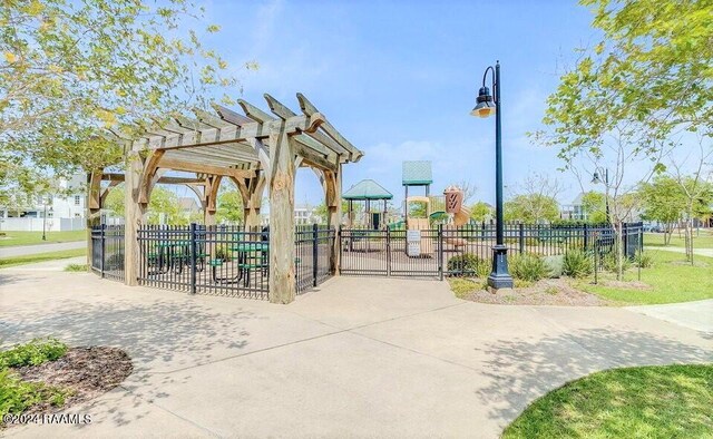 view of home's community featuring a pergola