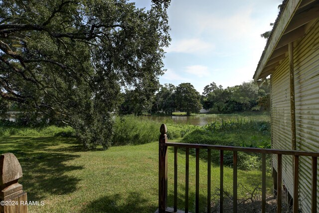 view of yard with a water view