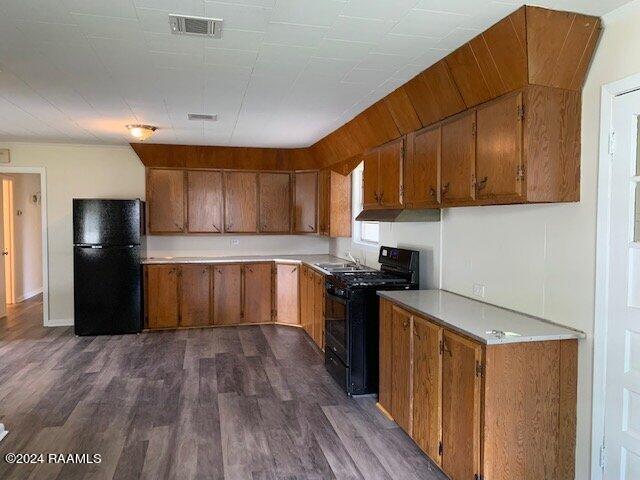 kitchen featuring dark hardwood / wood-style flooring, sink, and black appliances