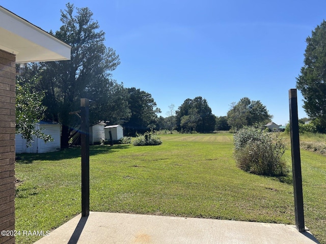 view of yard with a shed