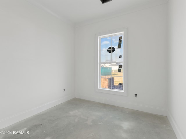 unfurnished room featuring plenty of natural light and crown molding