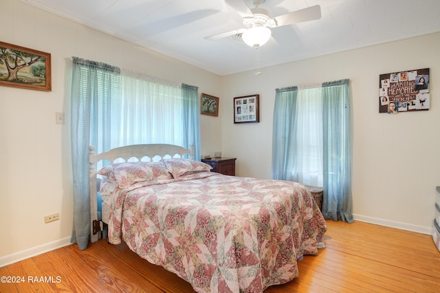 bedroom featuring ceiling fan and wood-type flooring