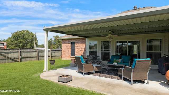 view of patio / terrace with ceiling fan and an outdoor hangout area