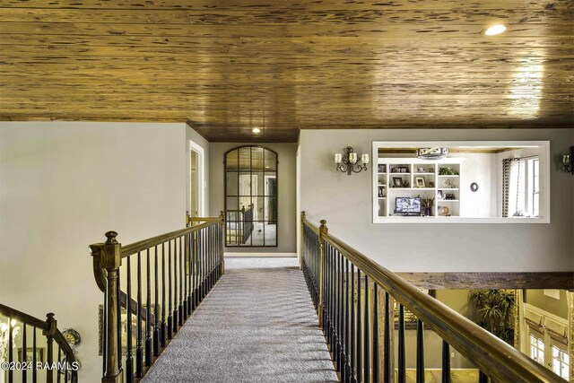 415 Fort Hamilton Dr, Opelousas, LA 70570 - corridor featuring wooden ceiling, an upstairs landing, carpet, and recessed lighting