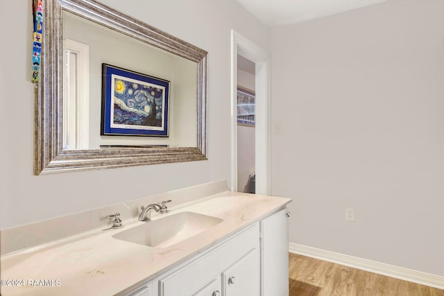 bathroom with vanity and wood-type flooring