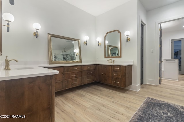 bathroom with wood-type flooring and vanity