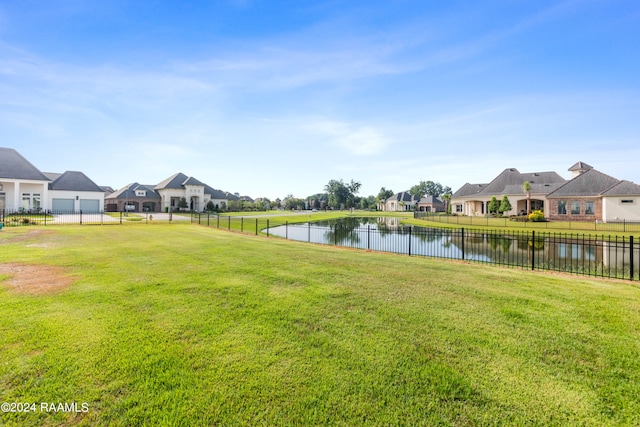 view of yard with a water view