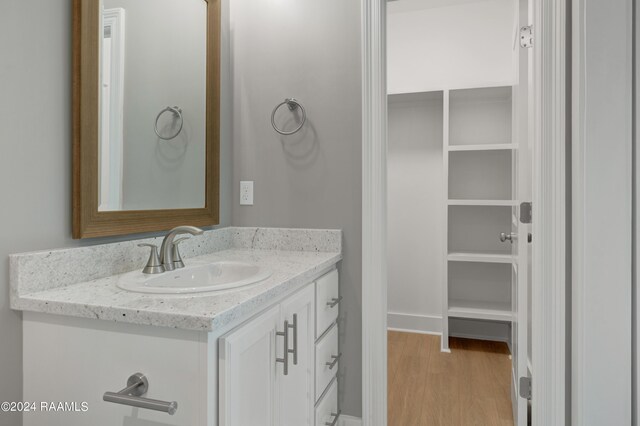 bathroom with hardwood / wood-style flooring and vanity