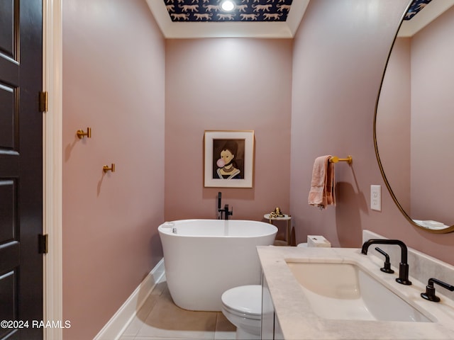 bathroom with toilet, tile patterned floors, and vanity