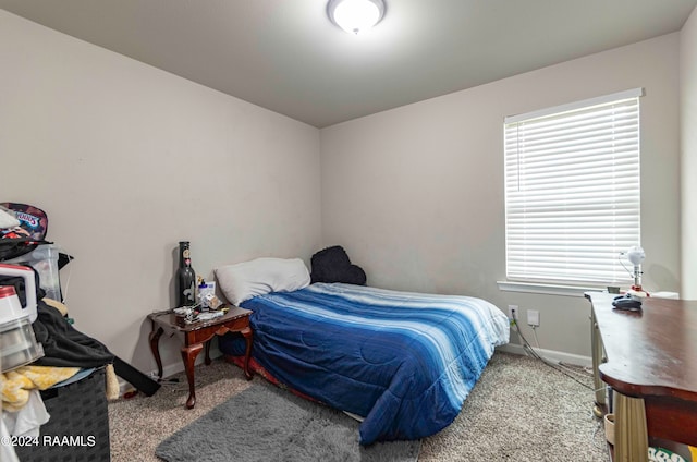 carpeted bedroom featuring multiple windows