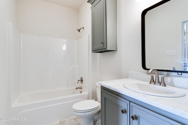 full bathroom featuring tile patterned flooring, vanity, bathing tub / shower combination, and toilet