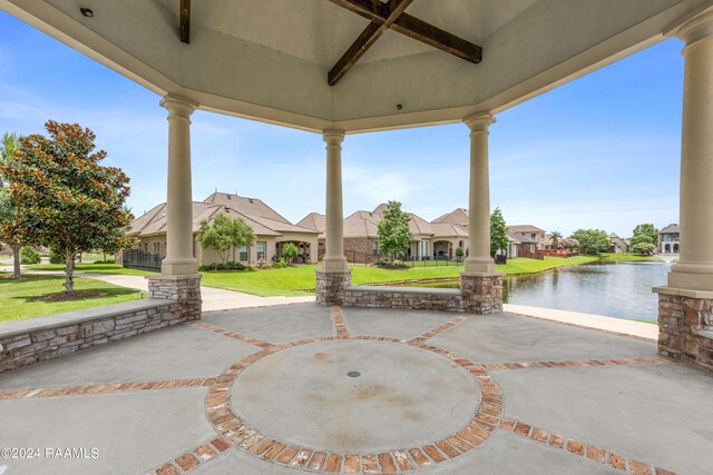 view of patio / terrace featuring a water view