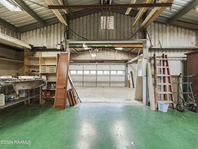 garage with metal wall