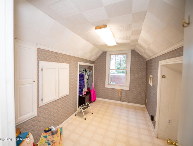 additional living space featuring lofted ceiling