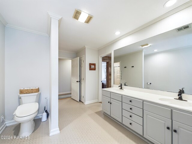 68335 Taulla Dr, Covington, LA 70433 - full bathroom with double vanity, crown molding, recessed lighting, and tile patterned flooring