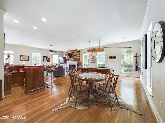 68335 Taulla Dr, Covington, LA 70433 - dining area featuring wood finished floors, recessed lighting, billiards table, and ceiling fan