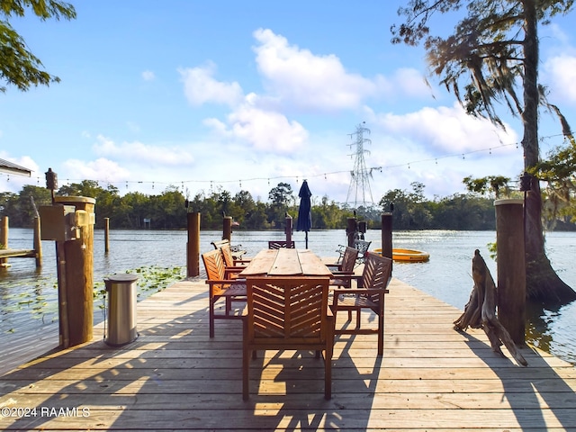 dock area featuring a water view