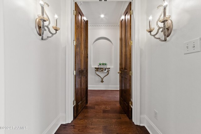 hallway featuring dark hardwood / wood-style flooring