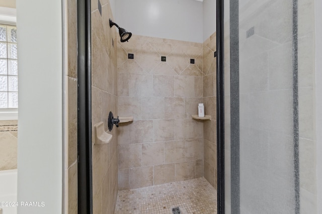 bathroom featuring a wealth of natural light and an enclosed shower