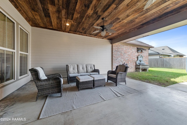 view of patio with an outdoor hangout area and ceiling fan