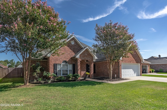 view of front facade featuring a garage and a front lawn