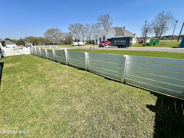 view of yard featuring a gate, a residential view, and fence