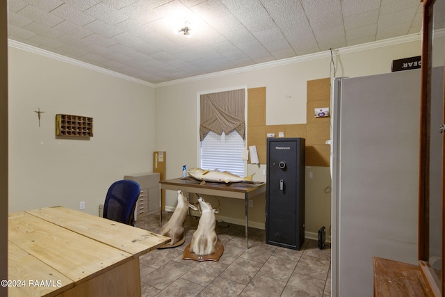 tiled office space with crown molding