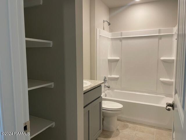 full bathroom with tile patterned floors, toilet, bathtub / shower combination, and vanity