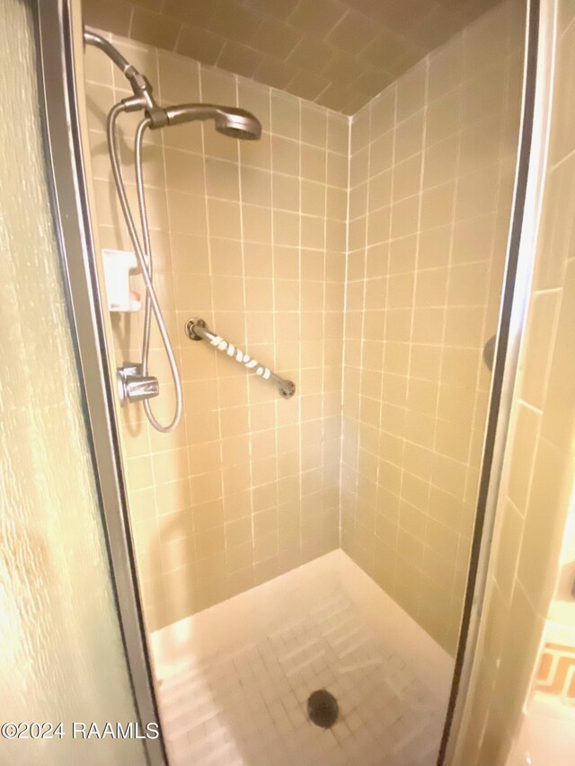 bathroom featuring a shower with door