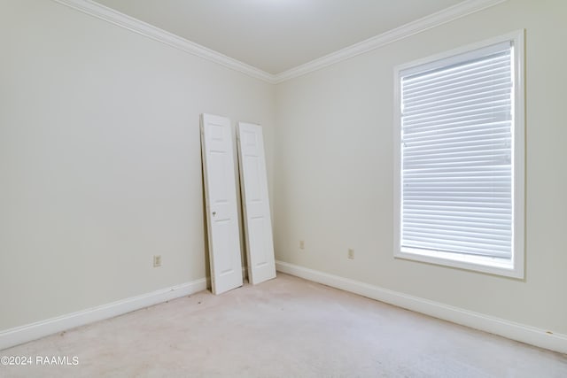 carpeted spare room with ornamental molding