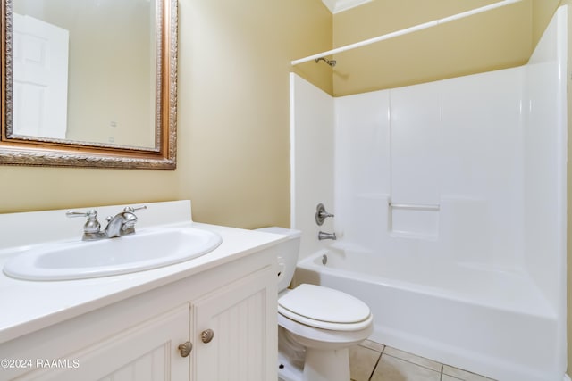 full bathroom featuring tile patterned flooring, shower / washtub combination, vanity, and toilet