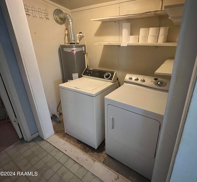 laundry room with washer and dryer and water heater