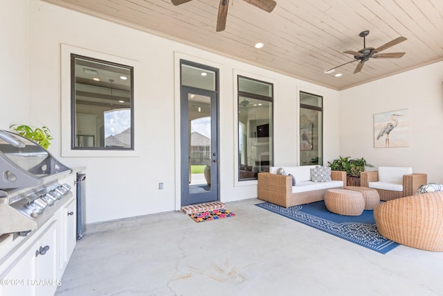 view of patio / terrace featuring ceiling fan and an outdoor living space