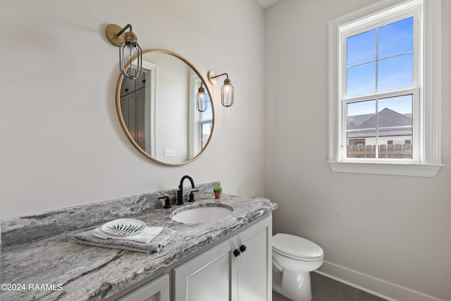 bathroom featuring tile patterned flooring, vanity, and toilet