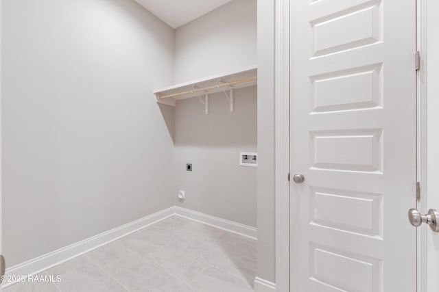 laundry area with washer hookup, laundry area, hookup for an electric dryer, and baseboards