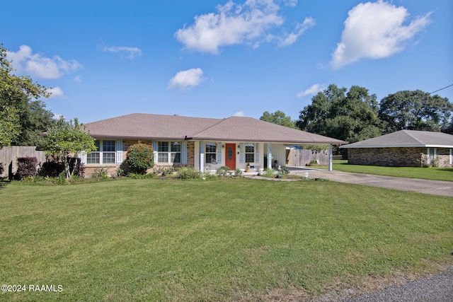 single story home with a front yard and a porch