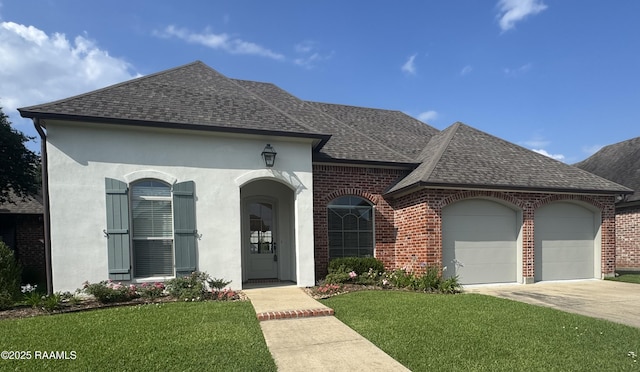 108 Billingford Dr, Lafayette, LA 70508 - french provincial home featuring roof with shingles, an attached garage, concrete driveway, and brick siding