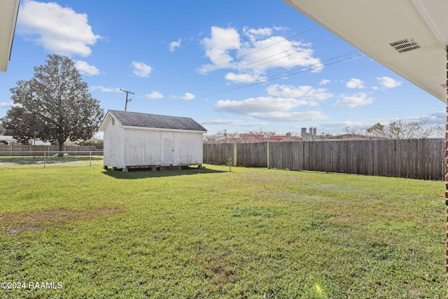 view of yard with a shed