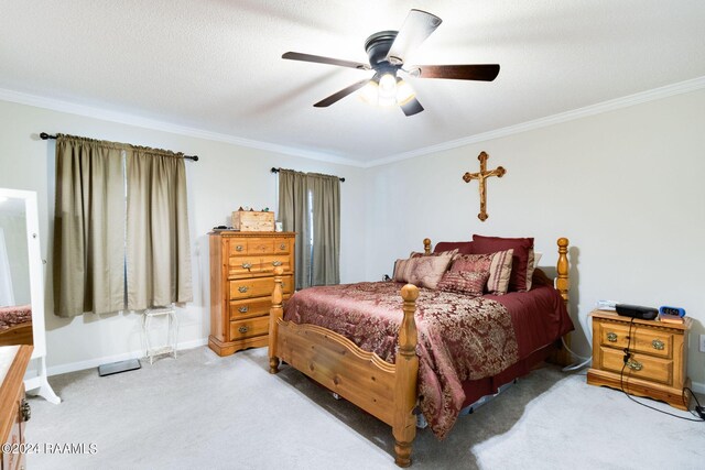 192 Tillou Andrus Dr, Opelousas, LA 70570 - bedroom with a ceiling fan, crown molding, light colored carpet, and baseboards
