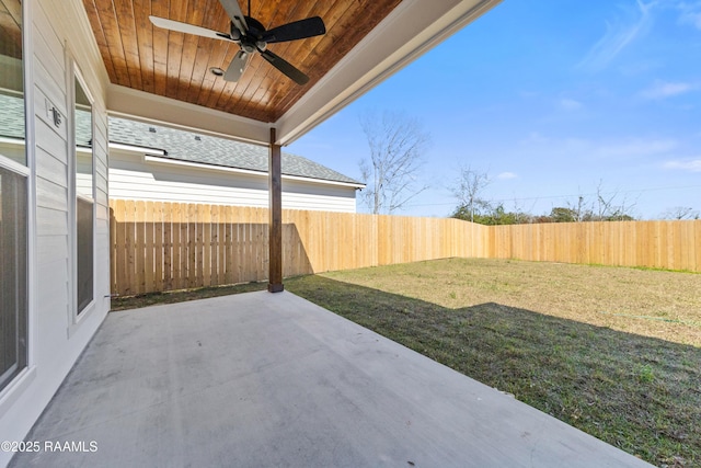 view of patio with ceiling fan and a fenced backyard