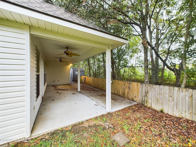 view of patio / terrace featuring ceiling fan