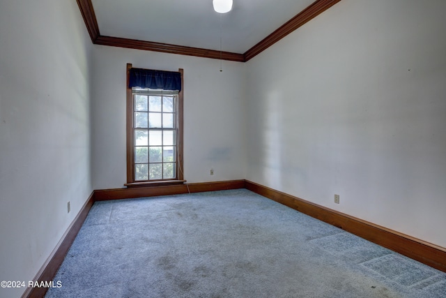 carpeted spare room featuring ornamental molding