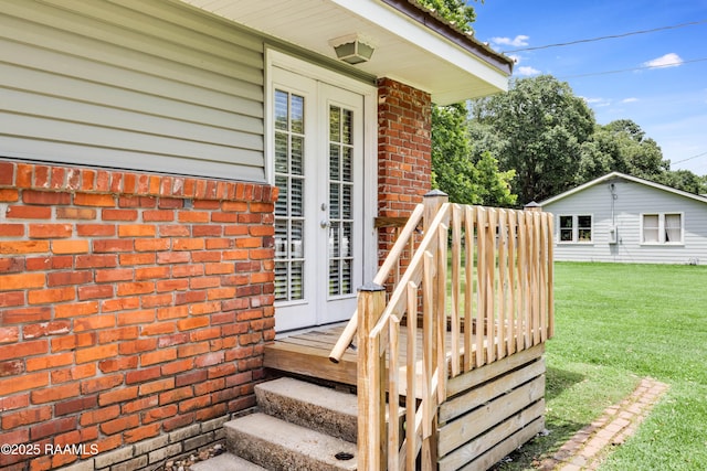 155 Emerite Dr, Lafayette, LA 70506 - wooden terrace featuring a yard and french doors