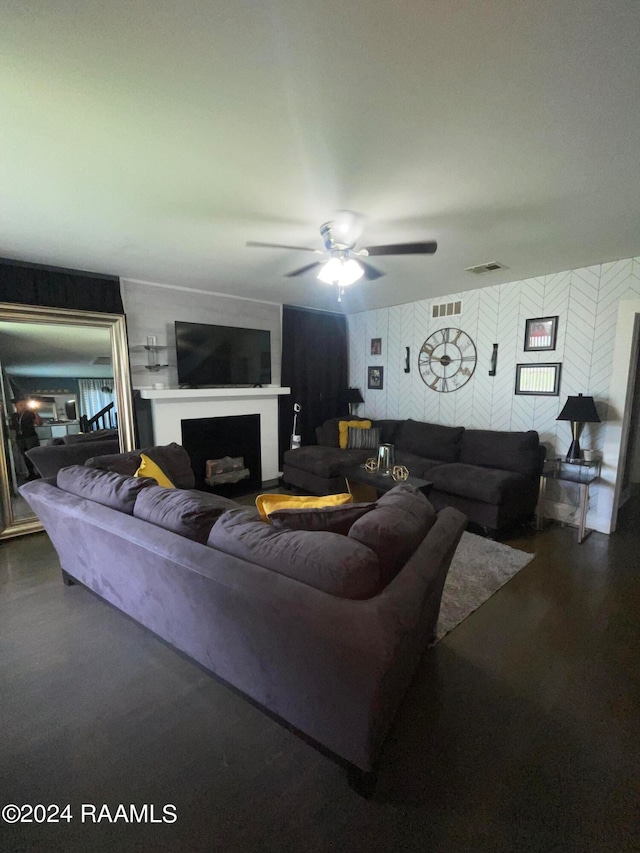 living room with ceiling fan