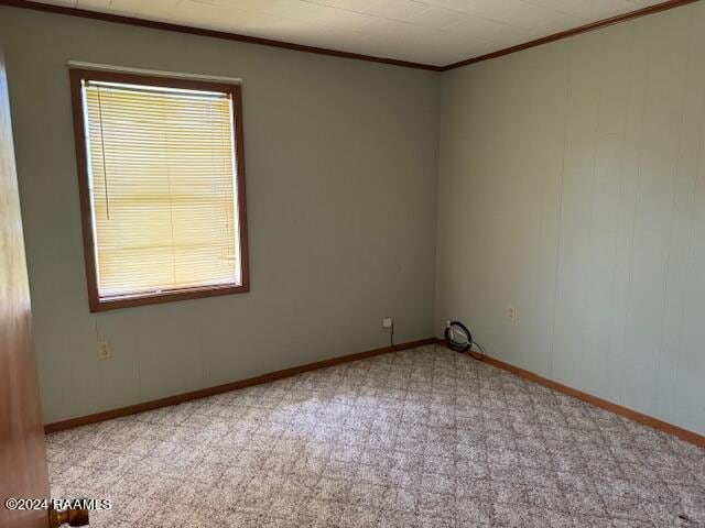 carpeted empty room featuring crown molding