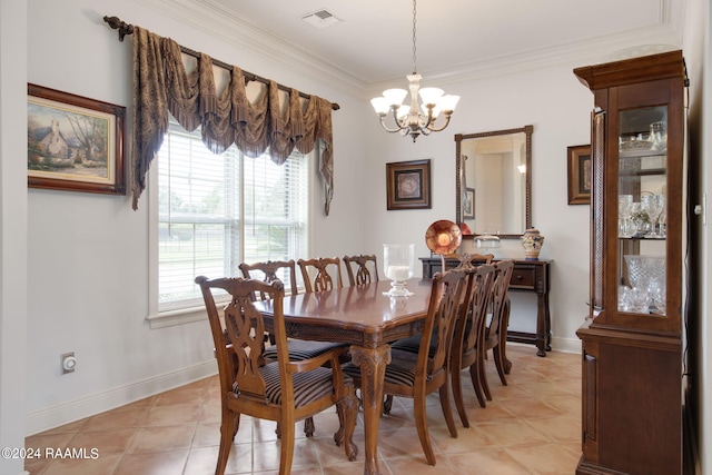 110 River Wood Pl, Abbeville, LA 70510 - dining room with a chandelier, ornamental molding, light tile patterned floors, and baseboards