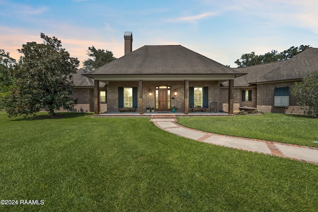 view of front of property featuring a yard and covered porch