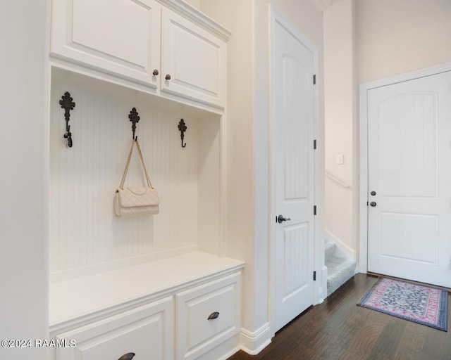 mudroom with dark hardwood / wood-style flooring