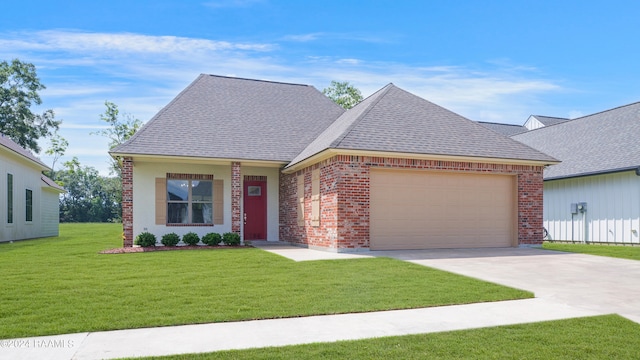 view of front of home featuring a garage and a front yard